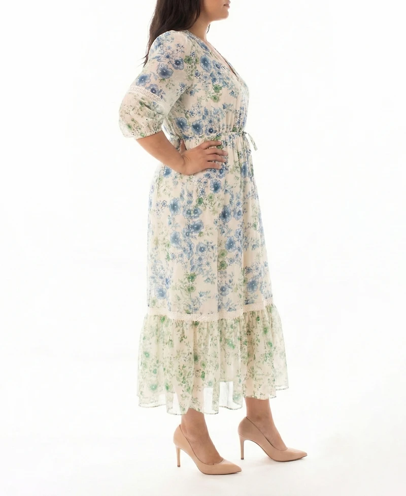 Taylor Plus 3/4-Length Sleeve Printed Maxi Shirt Dress