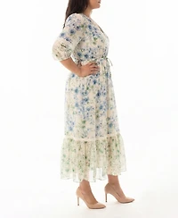 Taylor Plus 3/4-Length Sleeve Printed Maxi Shirt Dress