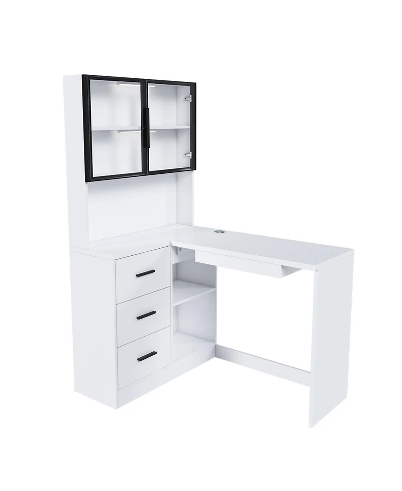 Streamdale L-Shaped Corner Desk with Led, Usb, Keyboard Tray - White