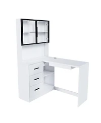 Streamdale L-Shaped Corner Desk with Led, Usb, Keyboard Tray - White