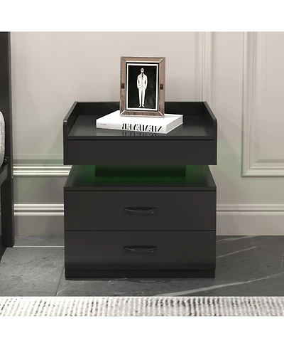 Streamdale Furniture Led Nightstand with 2 Drawers and Storage