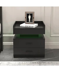 Streamdale Furniture Led Nightstand with 2 Drawers and Storage