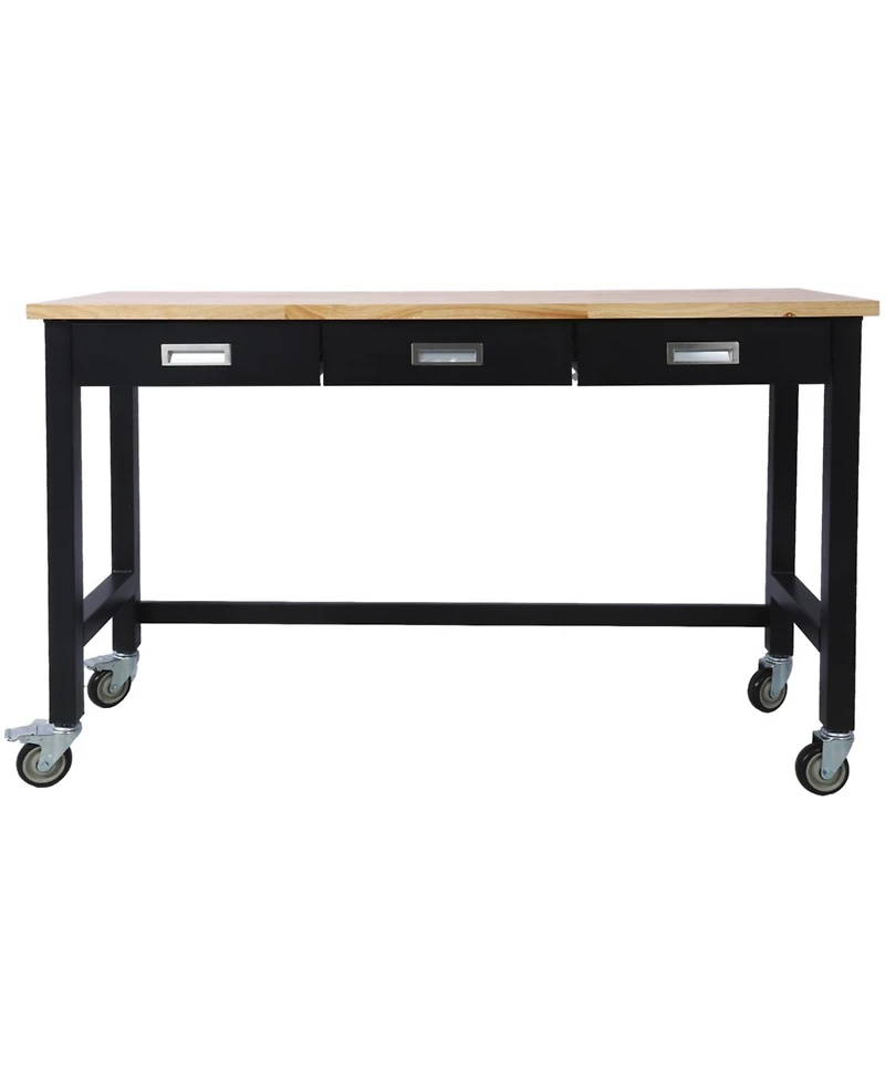 Streamdale Furniture 60 Workbench with drawer, bamboo top & wheels for garage or office"