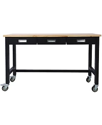 Streamdale Furniture 60 Workbench with drawer, bamboo top & wheels for garage or office"