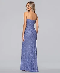 Blondie Nites Juniors' Long Cowl Neck Sequin Slim Ball Gown