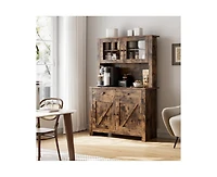 gaomon Kitchen Pantry Cabinet with Microwave Stand, Freestanding Hutch Storage Cupboard, Brown