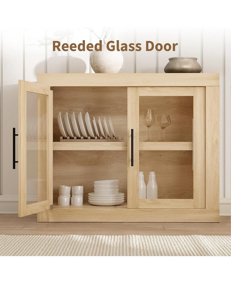 Gaomon Sideboard Buffet Cabinet with 2 Glass Doors, Farmhouse Modern Accent Storage Cabinet