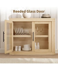 Gaomon Sideboard Buffet Cabinet with 2 Glass Doors, Farmhouse Modern Accent Storage Cabinet