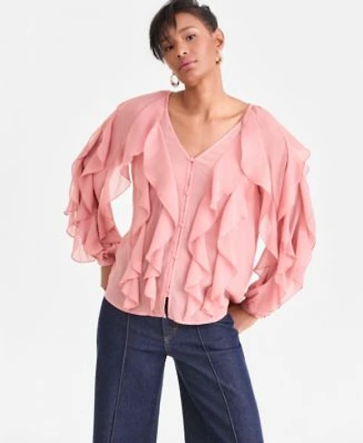 I.N.C. International Concepts Womens Long Sleeve Ruffled Blouse Macys Exclusive