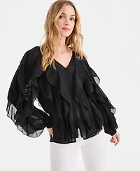 I.n.c. International Concepts Women's Long-Sleeve Ruffled Blouse, Macy's Exclusive