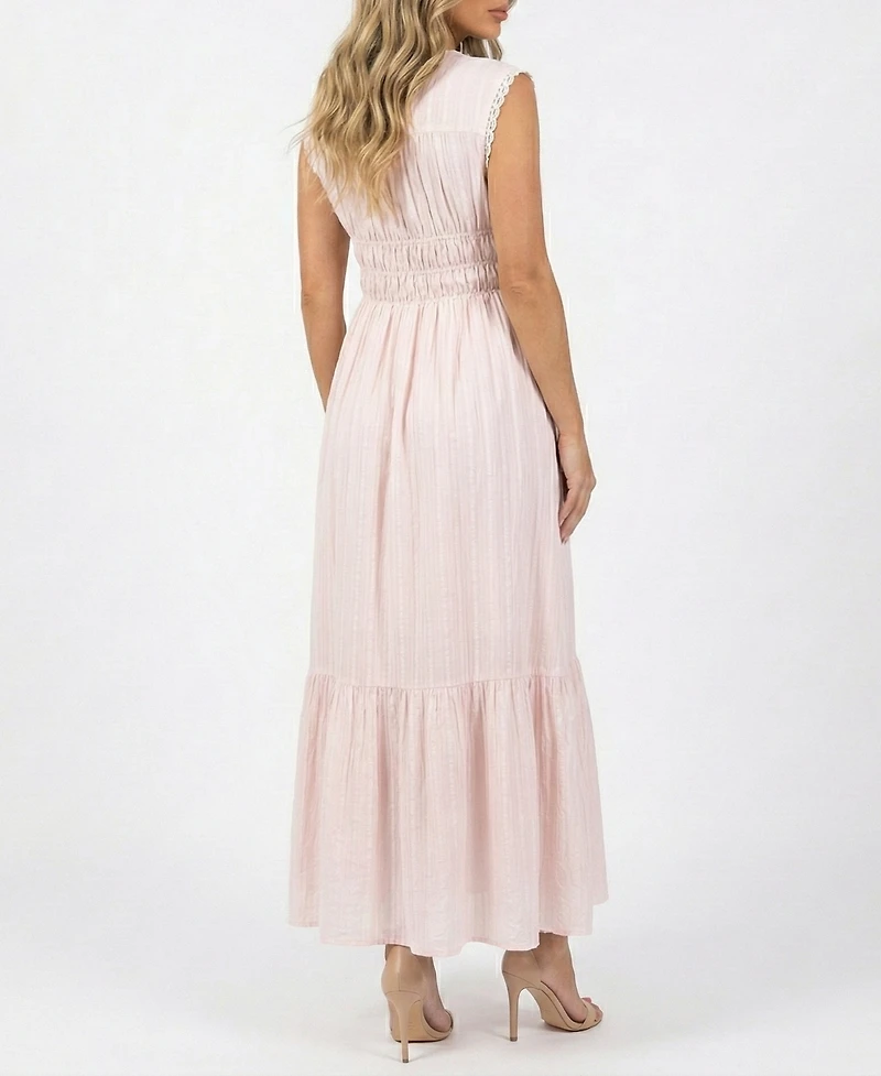 Taylor Women's Lace Trim Smocked Waist V-Neck Dress