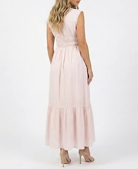 Taylor Women's Lace Trim Smocked Waist V-Neck Dress