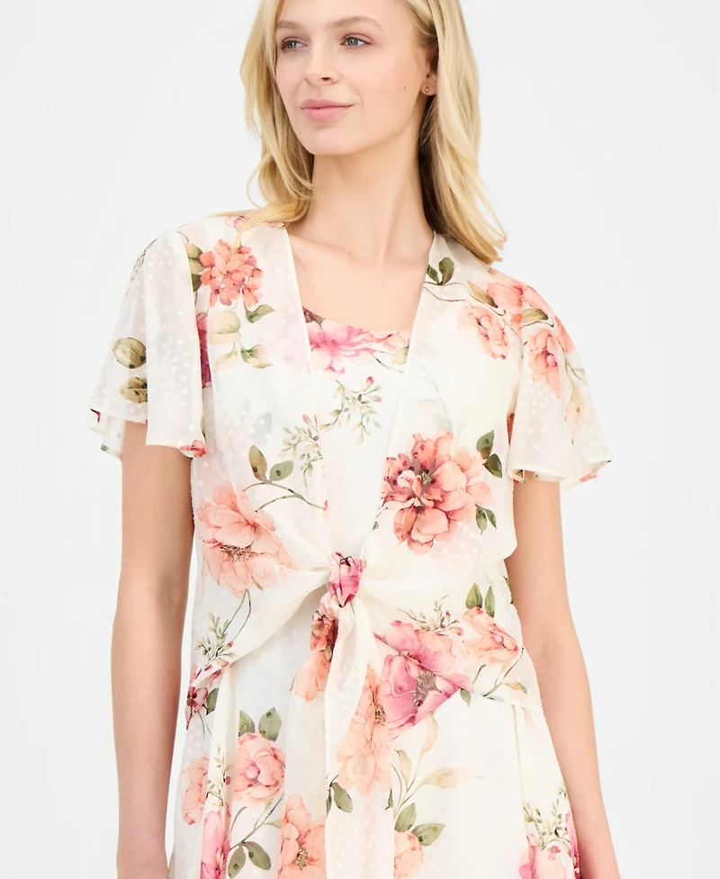 Robbie Bee Women's Handkerchief-Hem Chiffon-Jacket Dress