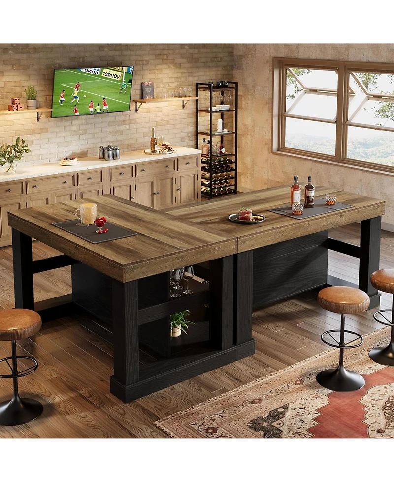 Tribesigns Bar Table, 55-Inch Counter Height Pub Table with Storage Shelves, High Top Kitchen Dining Rectangle Wood Home Unit
