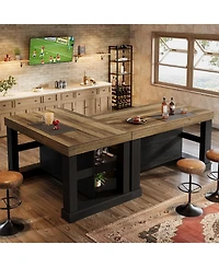 Tribesigns Bar Table, 55-Inch Counter Height Pub Table with Storage Shelves, High Top Kitchen Dining Rectangle Wood Home Unit
