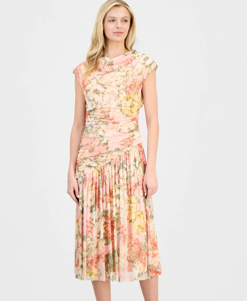 Robbie Bee Women's Asymmetrical-Waist Cowl-Neck Dress