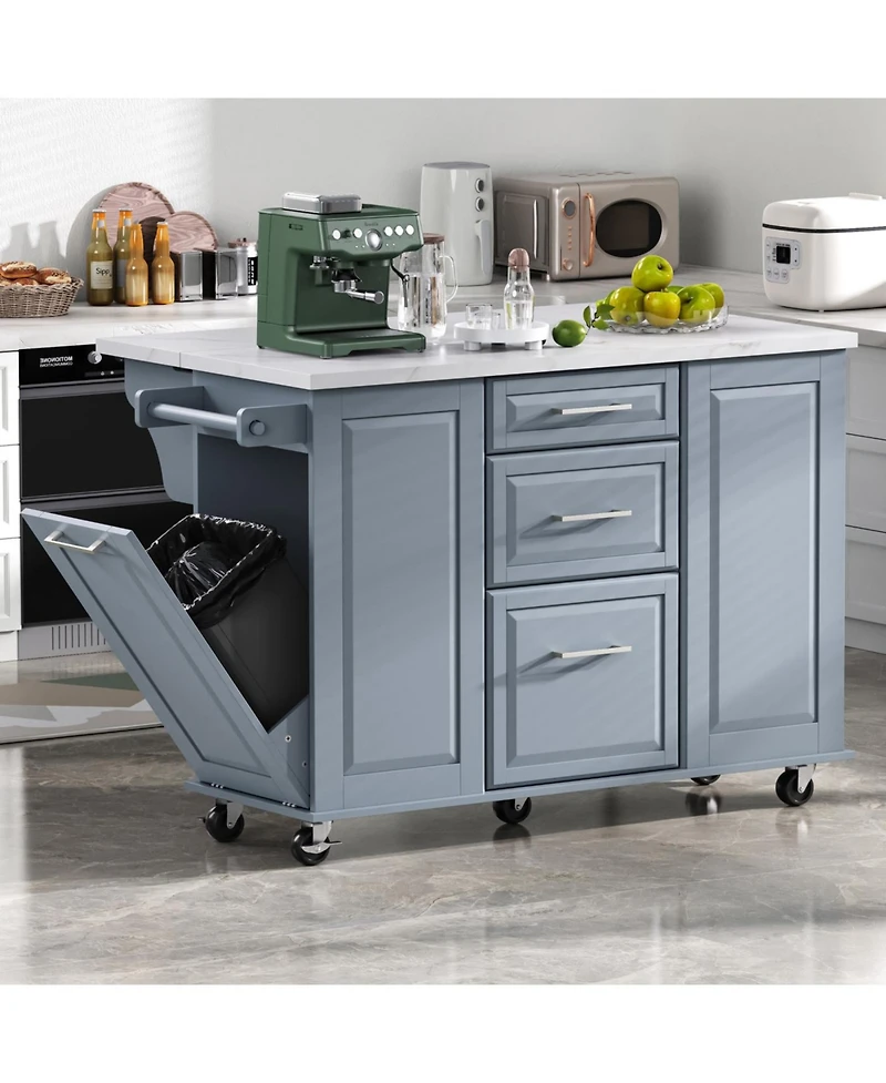 Streamdale Furniture "50.7 Kitchen Island with Storage, Tilt Trash Cabinet & Organizer"