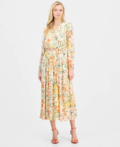 Robbie Bee Women's Pleated Belted Dress