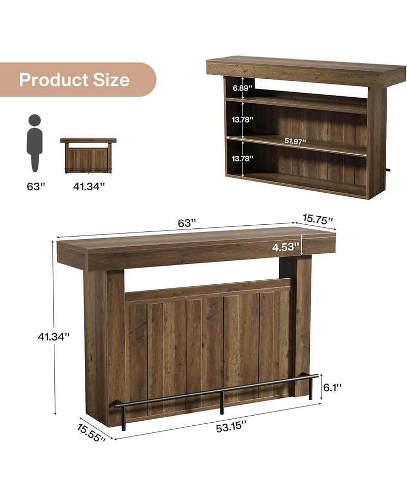 Tribesigns 63" Bar Table, 4-Tier Counter Height Pub Table with Footrest and Storage Shelves, Modern Home Bar Unit, Coffee Bar Cabinet Liquor Furn
