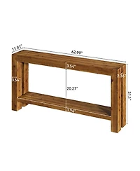 Tribesigns 63-Inch Solid Wood Entryway Console Table, Farmhouse Narrow Couch Table Behind Sofa with 2-Tier Storage for Hallway, Living Room, Foyer