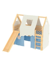 Streamdale Furniture Twin Size House Loft Bed with Sills, Tents, Slide, Lights