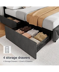 gaomon Bed frame with 4 Storage Drawers and Headboard, Linen Upholstered Platform