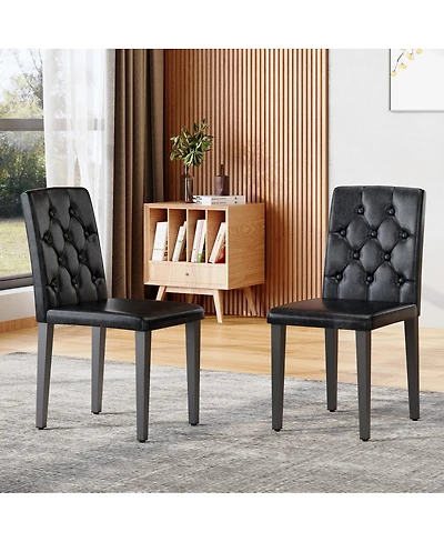Streamdale Elegant Pu Dining Chair with Ergonomic Buckle Backrest