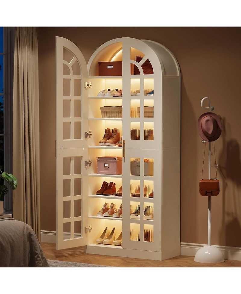 Tribesigns “Tall 8-Tier Shoe Cabinet with Acrylic Doors & Led Lights, 78″”
