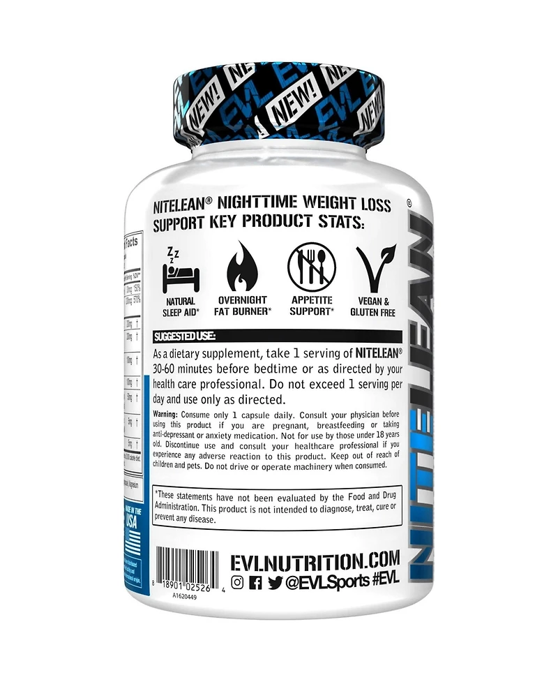 Evl Evlution Nutrition Night Time Fat Burner Appetite Suppressant for Weight Loss Diet Pills | Metabolism Booster for Weight Loss for Women & Men