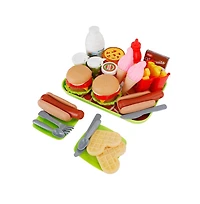 Bruce & Shark 30-Piece Pretend Play Fast Food Set for Kids with Hamburger, Fries, Hot Dog & Waffle