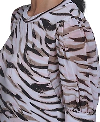 Calvin Klein Petite Puff-Sleeve Mixed Media Top
