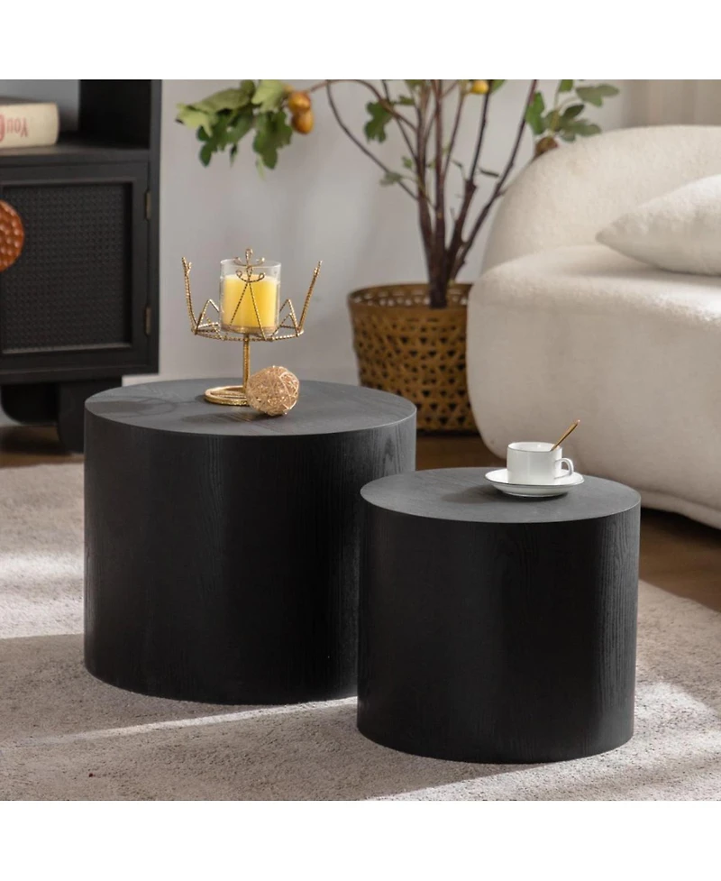 Streamdale Furniture Nesting Coffee Table Set of 2 Round Wooden Modern Tables for Small Spaces