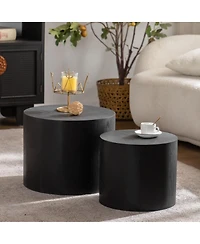 Streamdale Furniture Nesting Coffee Table Set of 2 Round Wooden Modern Tables for Small Spaces
