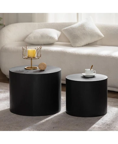 Streamdale Furniture Nesting Coffee Table Set of 2 Round Wooden Modern Tables for Small Spaces