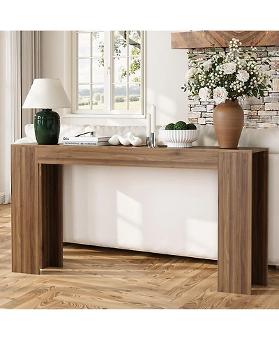 Streamdale Extra-long farmhouse console table, walnut-colored, 62.99-inch.