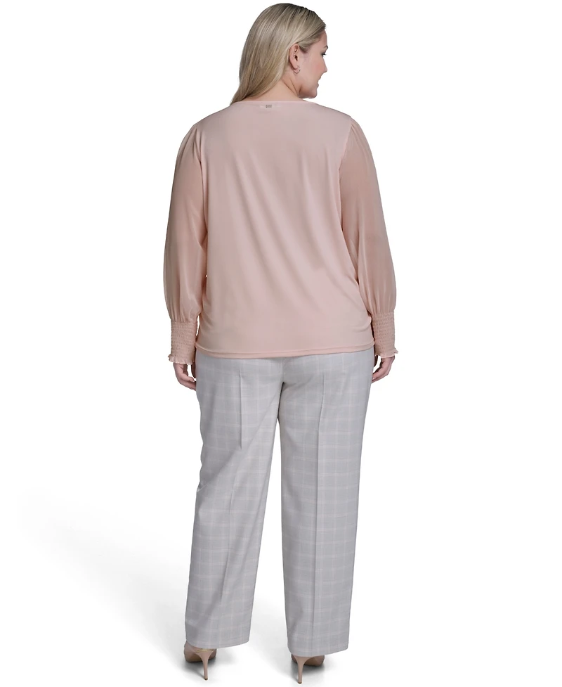 Calvin Klein Plus Mixed Media Long-Sleeve Top