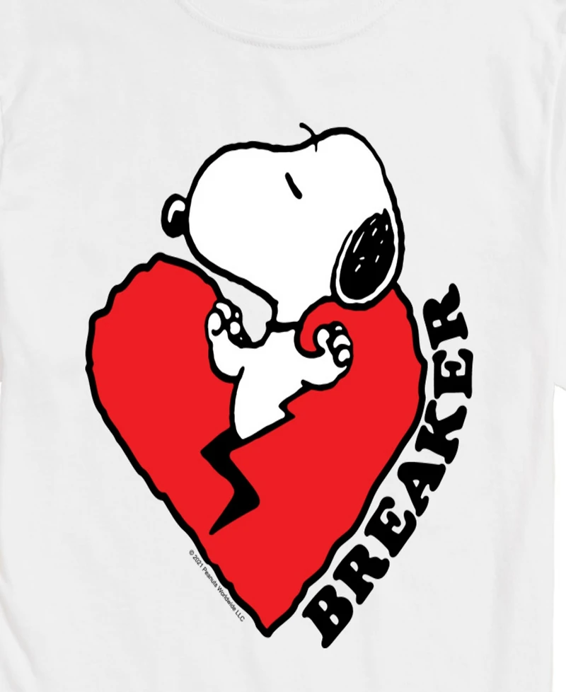 Airwaves Men's Peanuts Snoopy Heart Breaker Printed Short-Sleeve Graphic T-Shirt