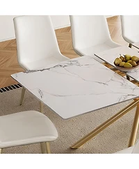 Streamdale Furniture 59-inch Expandable Dining Table with Retractable Leaf, Charred Stone Top & Golden X-Base