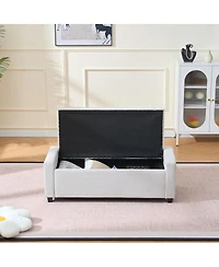 Streamdale Furniture 48" Storage Bench for End of Bed, Faux Linen Upholstered Storage Ottoman, Beige