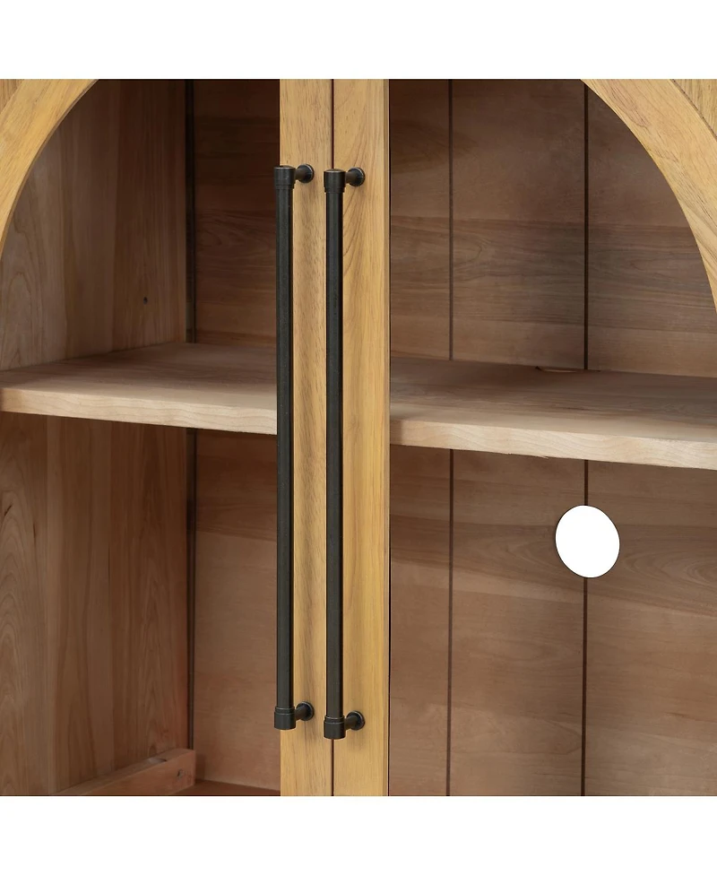 Streamdale Furniture 4-Door Large Storage Sideboard Buffet Cabinet with Glass Doors (Natural Wood