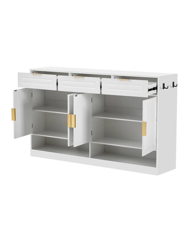 Streamdale Furniture Farmhouse Sideboard with 3 Drawers, 4 Doors, 59.1" Storage Buffet