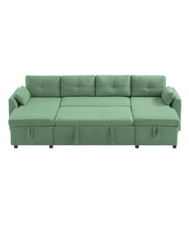 Streamdale Modern U-shaped Sleeper Sofa with Storage & Usb Ports, Green
