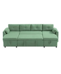 Streamdale Modern U-shaped Sleeper Sofa with Storage & Usb Ports, Green