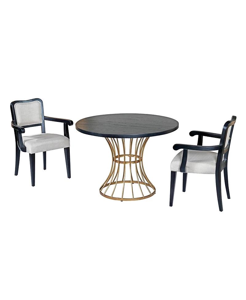 Streamdale Furniture 42" Round Dark Oak Dining Set with 2 Upholstered Chairs - Rustic-Modern Style