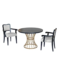 Streamdale Furniture 42" Round Dark Oak Dining Set with 2 Upholstered Chairs - Rustic-Modern Style