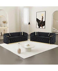 Streamdale Velvet Button Tufted Sofa Couch with 2 Pillows, 3 Seater Luxury Chesterfield Sofa Set