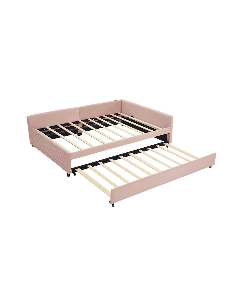 Streamdale Upholstered Daybed with Trundle (Pink)