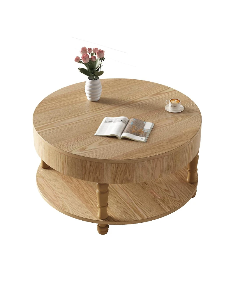 Streamdale Furniture Coffee Table with Dual Storage, 31.5" Modern Round Table (Natural Wood