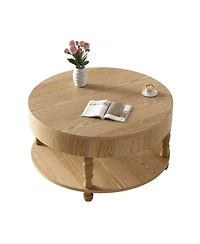 Streamdale Furniture Coffee Table with Dual Storage, 31.5" Modern Round Table (Natural Wood