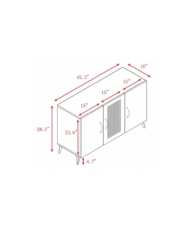 Streamdale Furniture Three-Door Rattan Mesh Cabinet - Large Storage, Stable & Durable (45.3inch